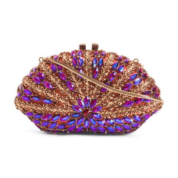 NATASHA Flower Rhinestone Clutch Bag - Picture 1 of 4